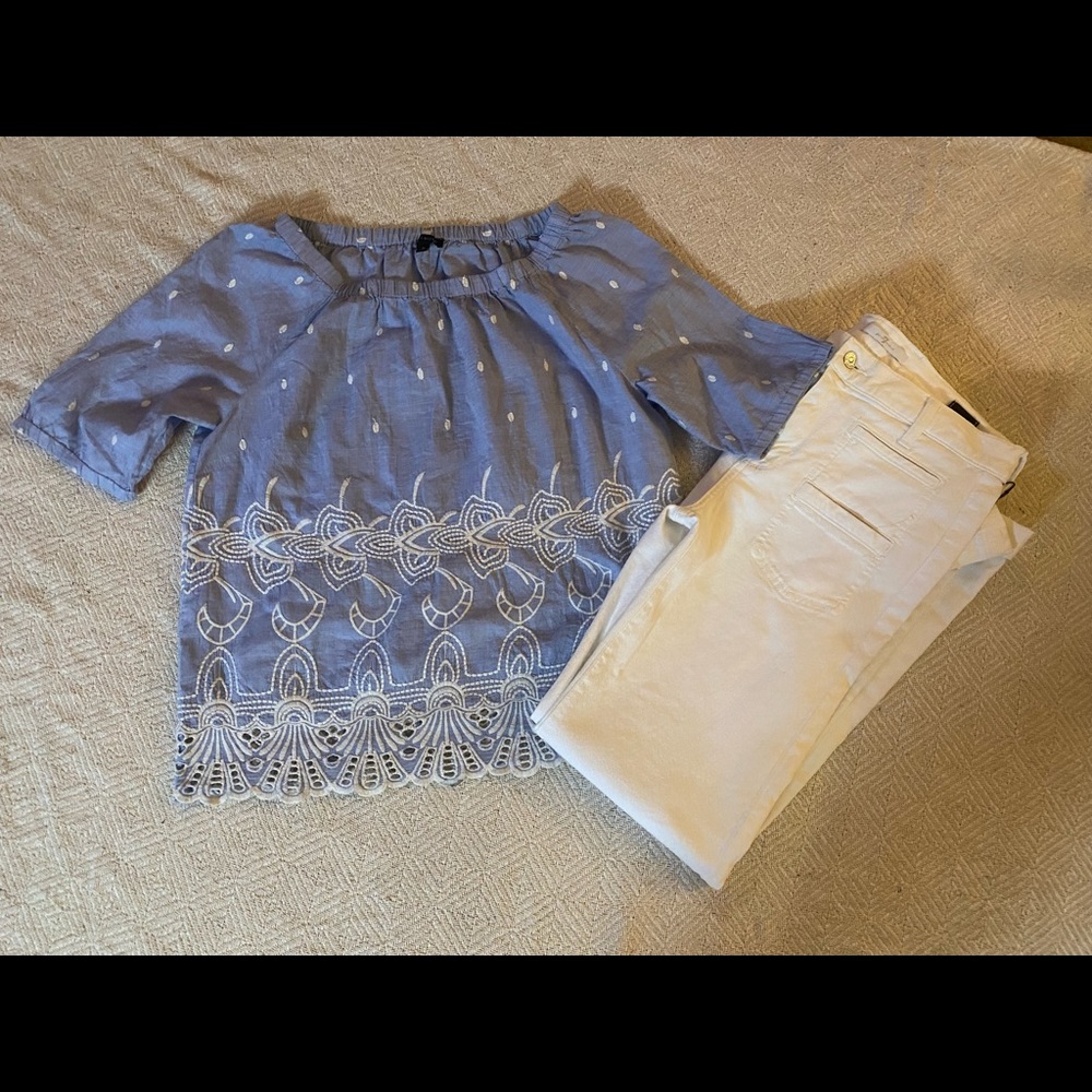 3/4/$20 Off the shoulder blue top with eyelet trim